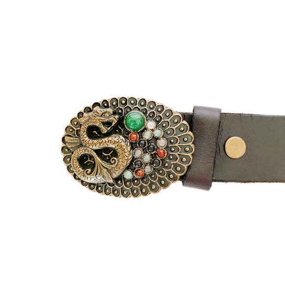 Lucky Brand rustic brown leather belt with dragon belt buckle - Picture 5 of 7